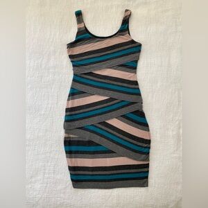 Bailey 44 Women XS Tiered Bandage Dress Gray Pink Bodycon Stretch
